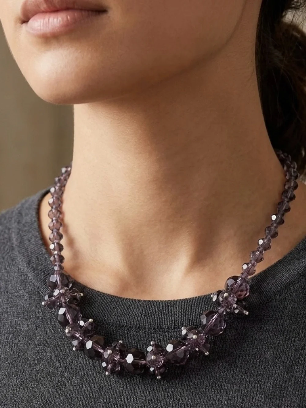 Purple Crystal Bead Necklace - Unbranded